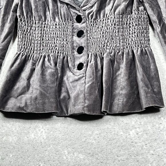 Elevenses Anthropologie Velvet Jacket Blazer Size 12 Gray Smocked Elastic Boho - Picture 4 of 9